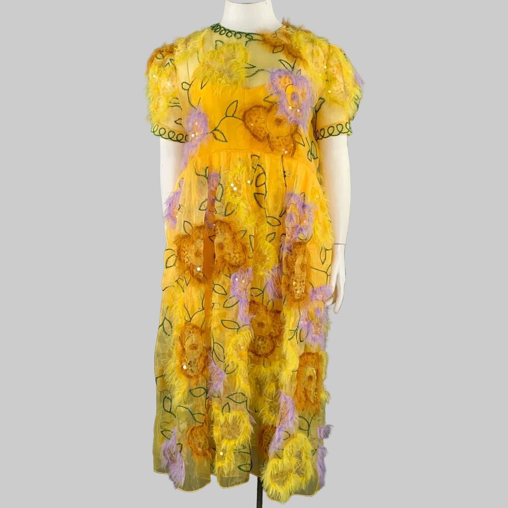 ASHISH Size L Organza Ostrich Cocktail Dress